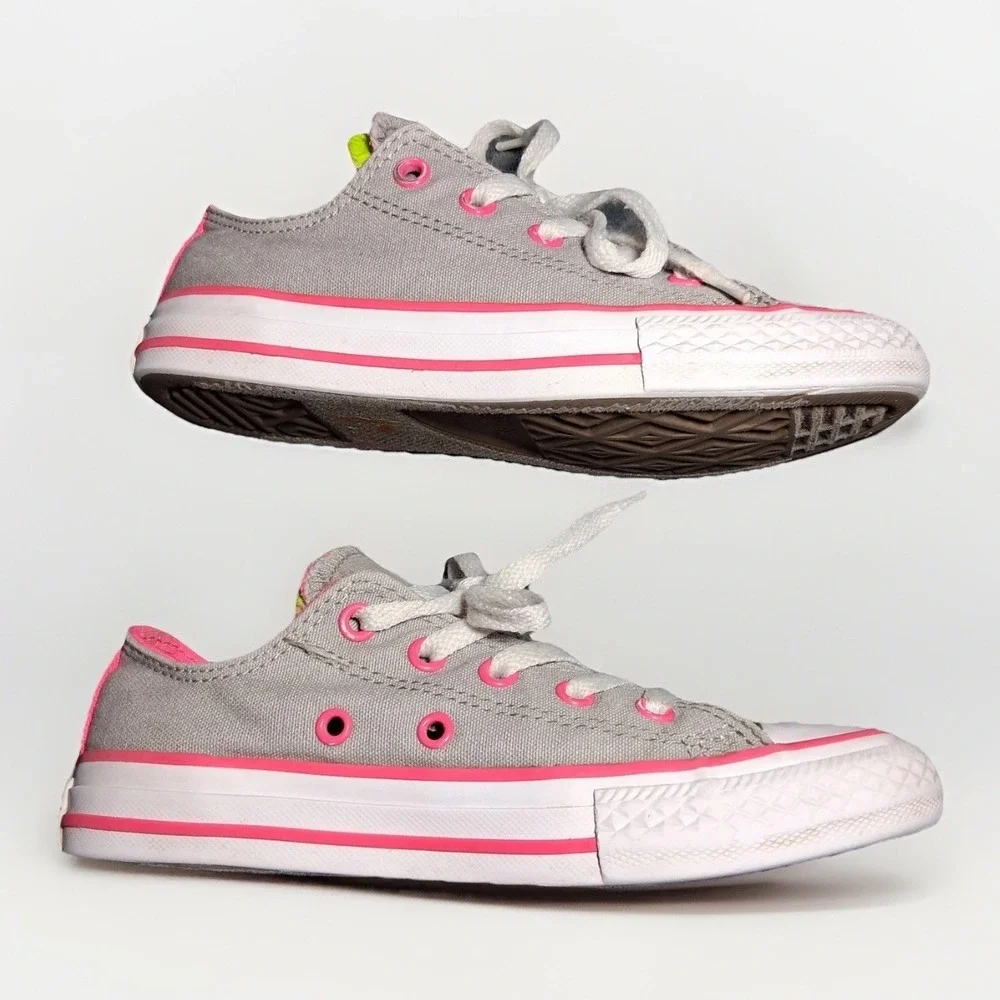 Converse Chuck Taylor All Star Junior 13 Grey Neon Pink Lime Double Tongue Shoes